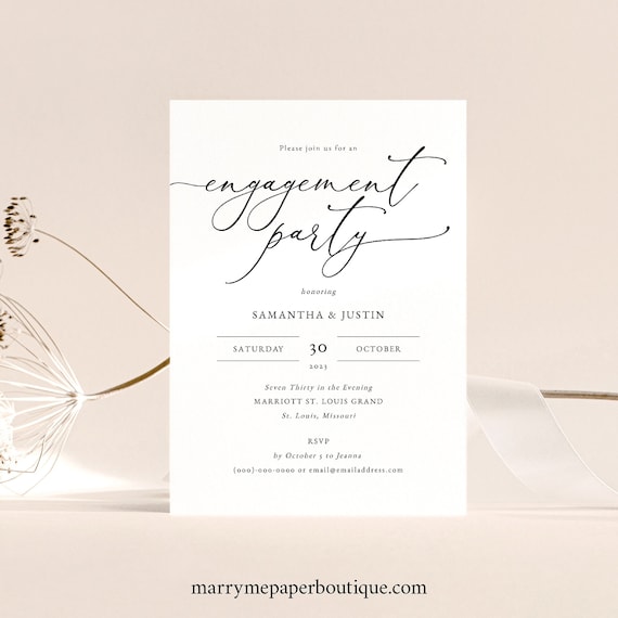 Classic Engagement Party Invitation Template, Elegant Engagement Party Invite, Printable,  Editable, Templett INSTANT Download