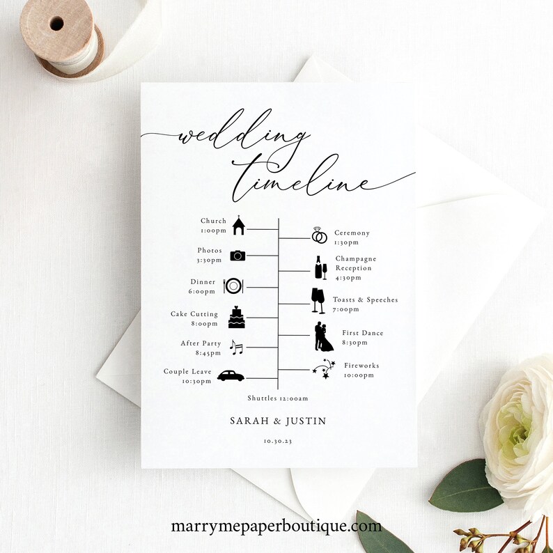 Wedding Timeline Card Template Classic &amp; Elegant Wedding - Etsy