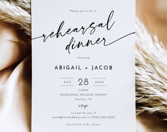 Rehearsal Dinner Invitation Template, Minimalist Calligraphy, Modern Rehearsal Invite, Printable, 5x7, Editable, Templett INSTANT Download