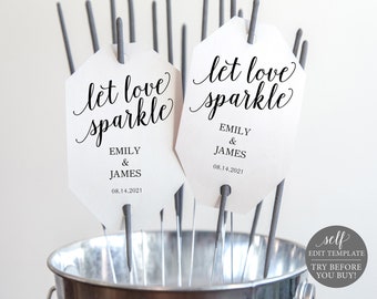 Sparkler Tag Template, Modern Script,  Editable Instant Download, Try Before Purchase