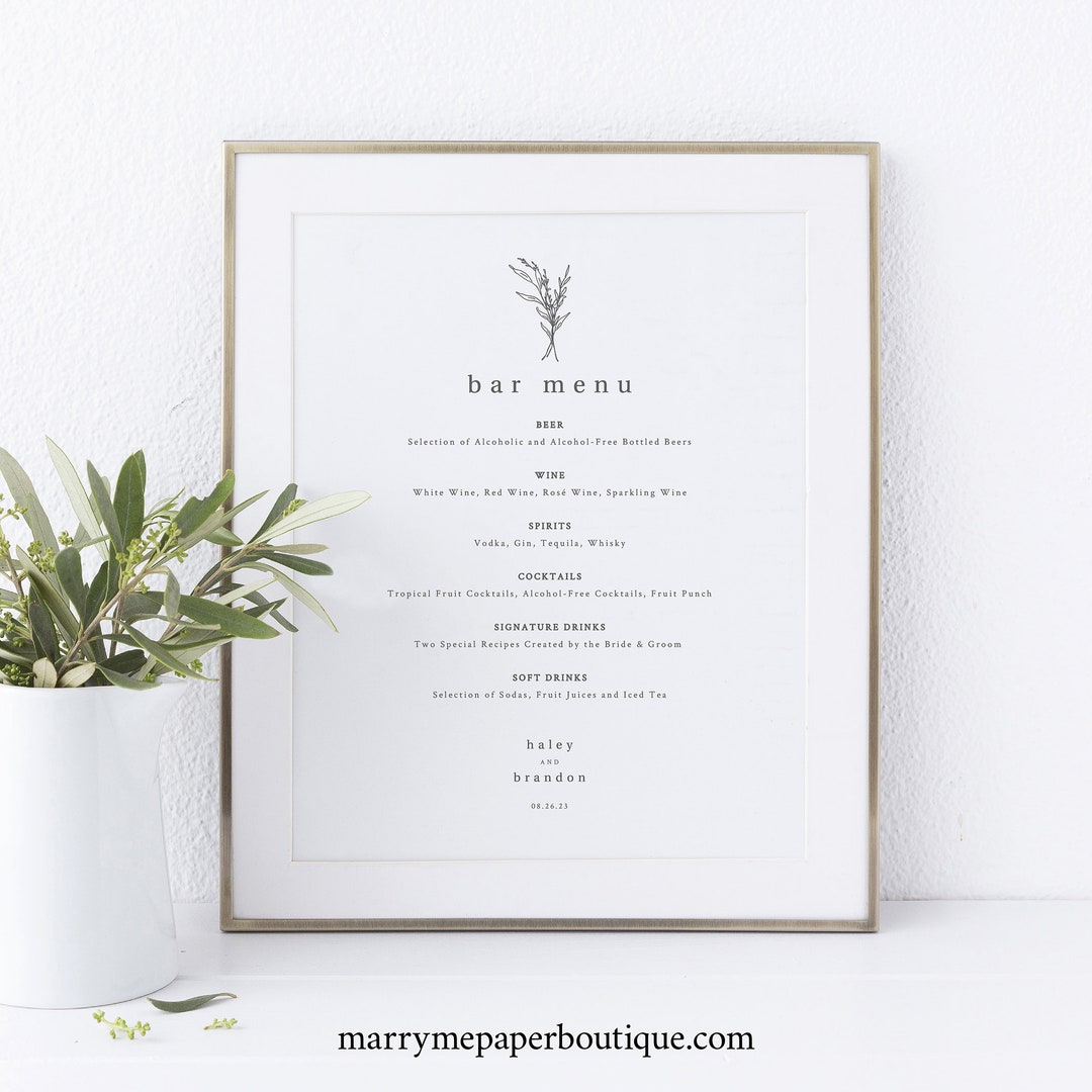 Modern Rustic Bar Menu Sign Template, Drinks Menu, Printable, Editable