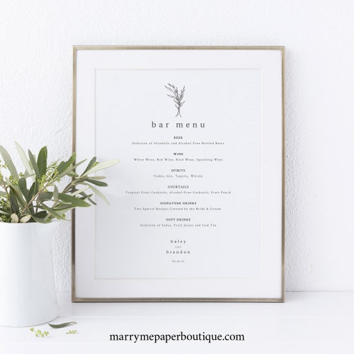 Modern Rustic Bar Menu Sign Template Drinks Menu Printable - Etsy