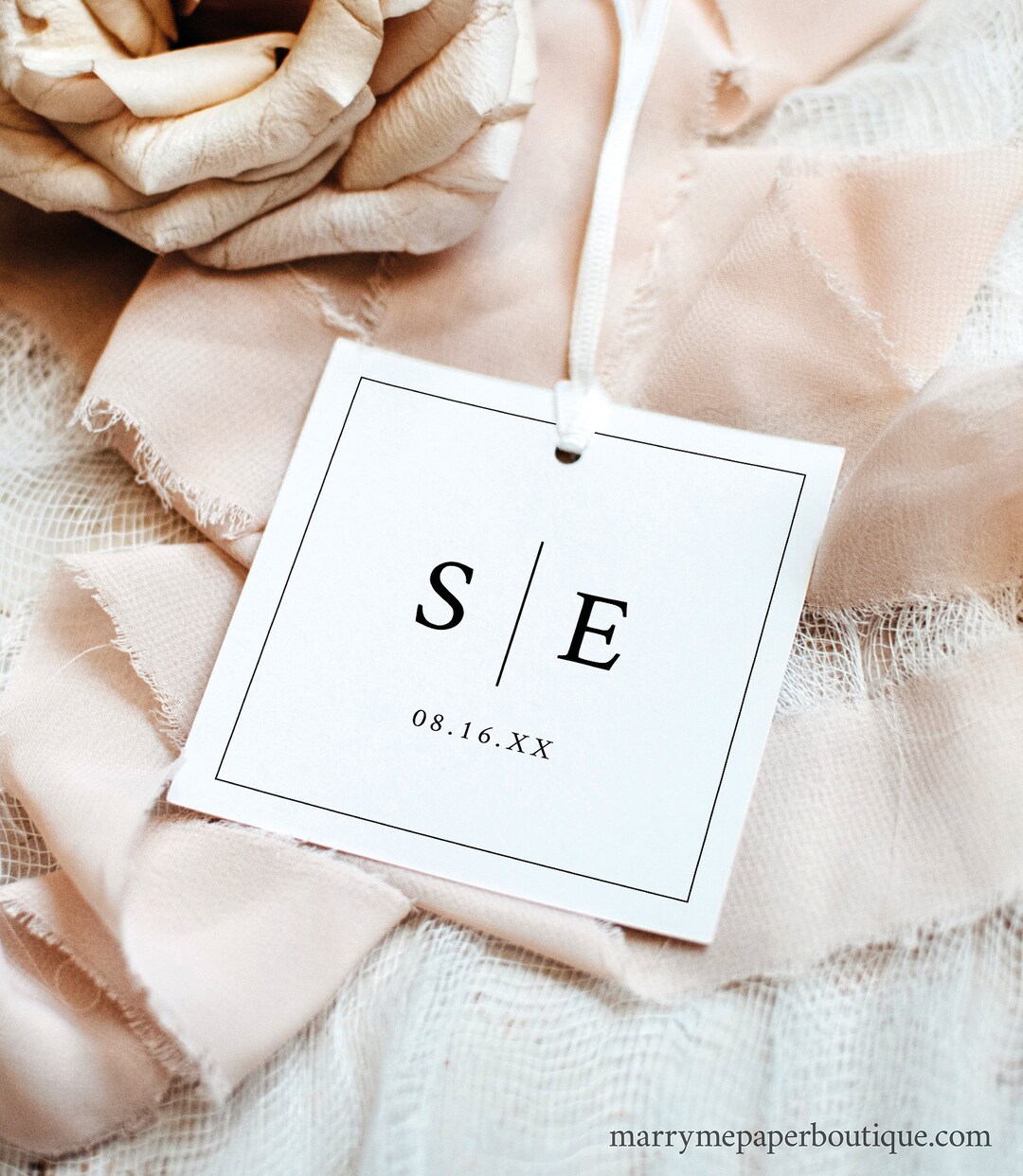Square Wedding Favor Tag Template, Minimalist Wedding Monogram, 2x2 ...