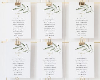 Seating Chart Template Cards, Try Before Purchase, Editable Instant Download, Greenery Leaf