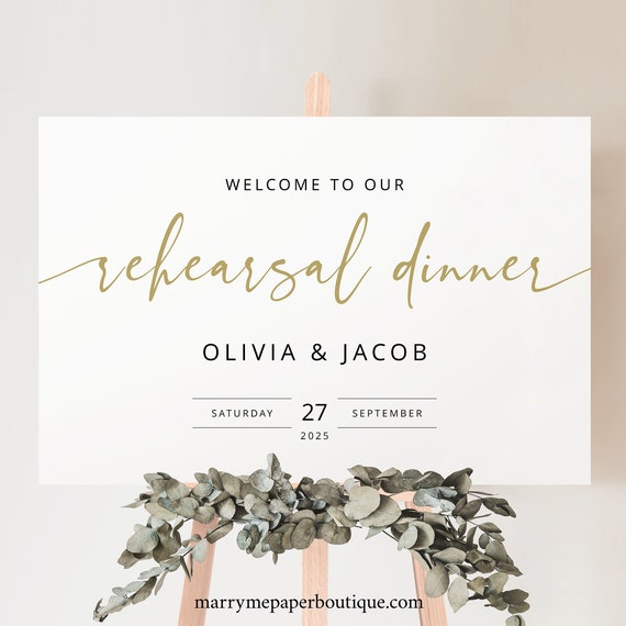 Rehearsal Dinner Welcome Sign Template, Gold, Modern Script, Gold Rehearsal Welcome Sign, Printable, Templett INSTANT Download, Editable