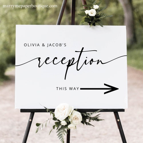 Wedding Reception Direction Sign Template, Modern Calligraphy, Reception Directional Sign with Arrow, Printable, Templett INSTANT Download