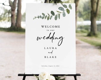 Wedding Welcome Sign Template, Eucalyptus Greenery, Editable Welcome To Our Wedding Sign, Printable, Poster, Templett INSTANT Download