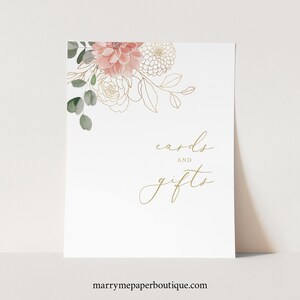 Cards &amp; Gifts Sign Template, Blush Gold Flowers, Editable Wedding Table ...