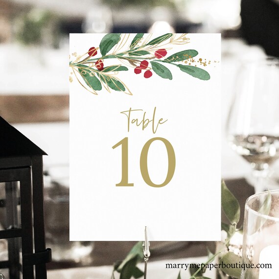 Winter Wedding Table Number Template, Christmas Wedding, Printable Table Number Sign, Templett, Editable, INSTANT Download