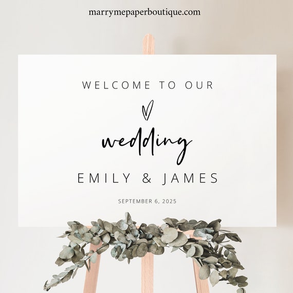 Wedding Welcome Sign Template, Love Heart, Modern Wedding Sign, Editable, Welcome To Our Wedding Sign, Printable, Templett INSTANT Download