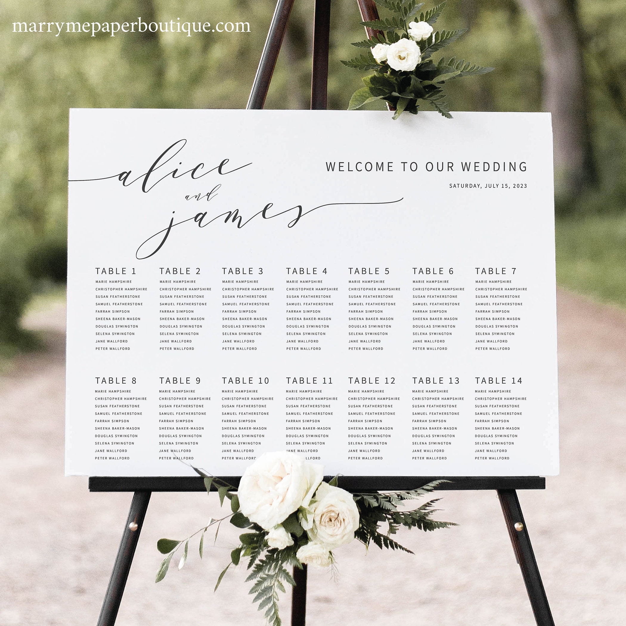 Wedding Seating Chart Template Printable