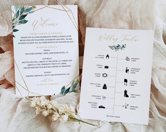 Try Before Purchase! Itinerary & Welcome Card, Editable Wedding Template, Instant Download, Greenery