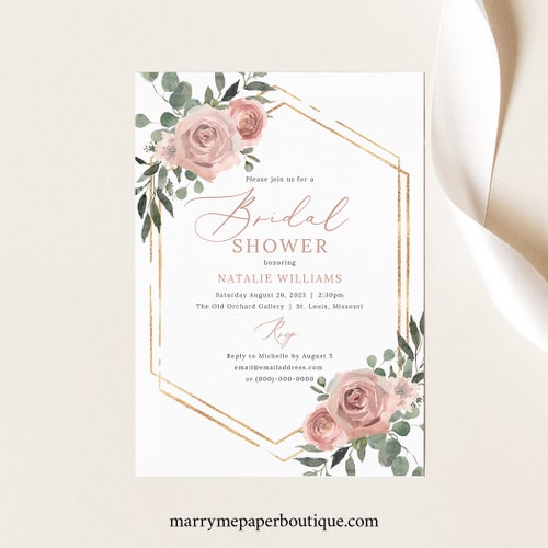 Bridal Shower Invite Template Dusky Pink Floral Bridal Etsy