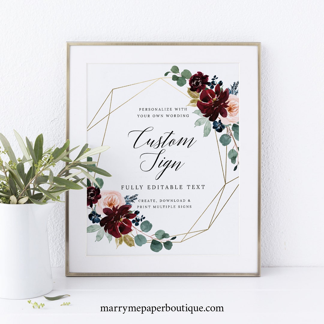 Wedding Sign Bundle Template Set Burgundy Floral Printable - Etsy