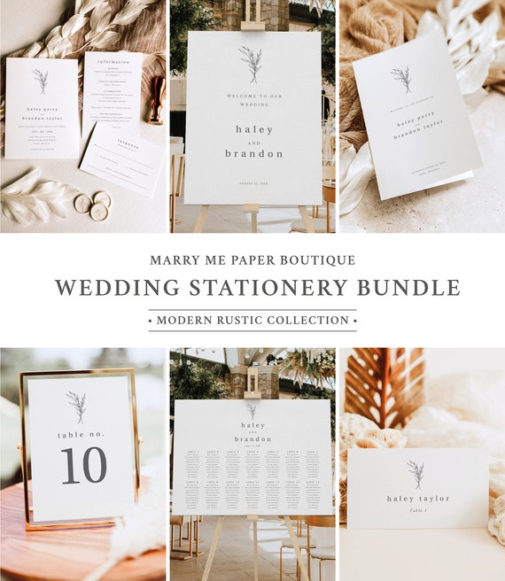 Wedding Bundle Templates, Templett Instant Download, Wedding Invitation Suite Template Bundle, Modern Rustic