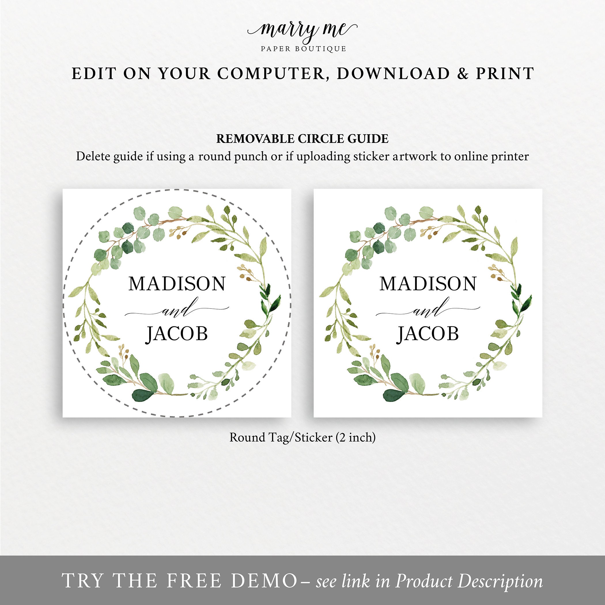 Round Favor Tag Template Greenery Wreath Printable Round | Etsy