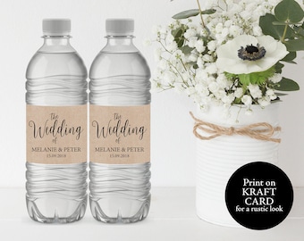Wedding Water Bottle Label, Printable Water Bottle Label, Water Bottle Label Template, Rustic Wedding Label, PDF Instant Download, MM02-2