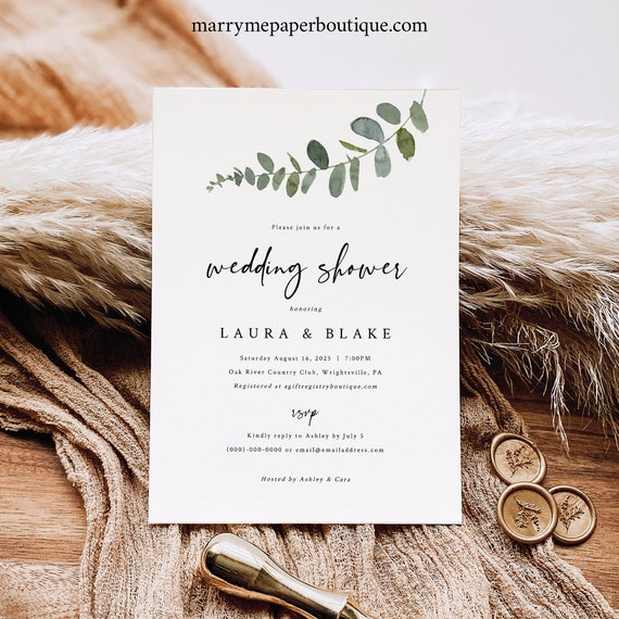 Wedding Shower Invitation Template, Eucalyptus Greenery, Editable, Greenery Wedding Shower Invite, Printable, Templett INSTANT Download