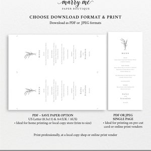 Wedding Menu Template Tall, Modern Rustic Design, Templett Instant Download, Editable Menu Printable, Try Before Purchase imagen 5