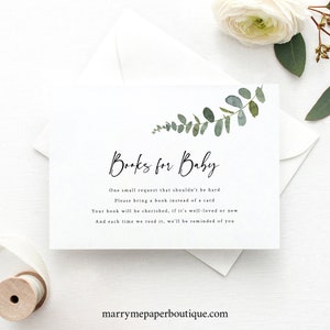 Greenery Books for Baby Template, Eucalyptus Baby Shower Insert Card Printable, Try Before Purchase, Templett Instant Download