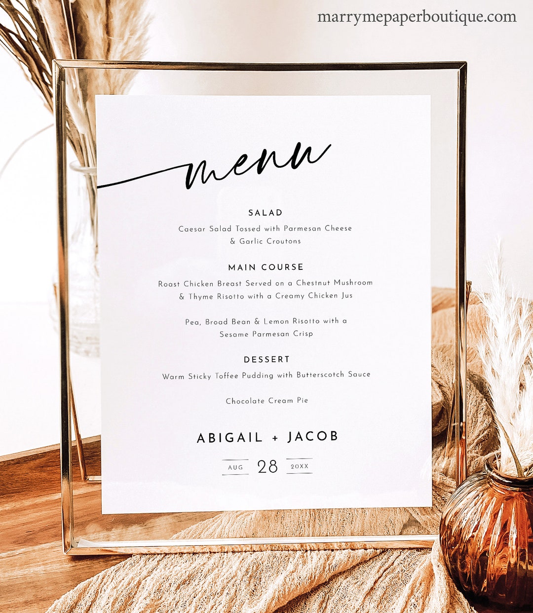 Menu Sign Template, Minimalist Calligraphy, 8x10, Menu Sign, Modern ...