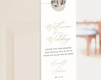 Door Hanger Template, Stylish Gold Script, Editable & Printable Instant Download, Templett, Try Before Purchase