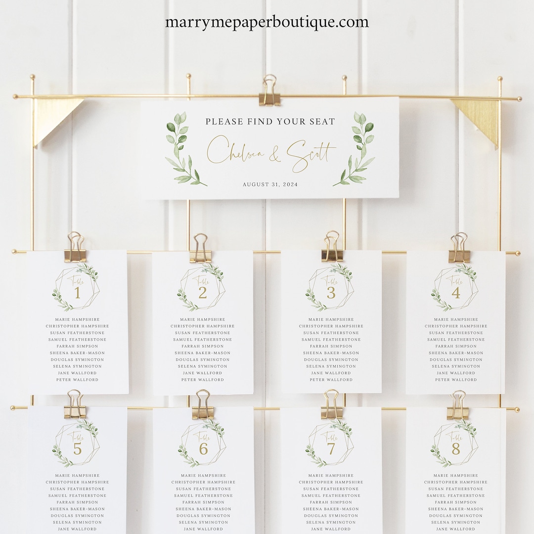 Wedding Seating Chart Cards Template, Editable Printable Instant ...