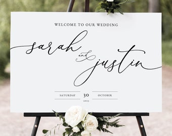 Wedding Welcome Sign Template, Classic & Elegant, Welcome To Our Wedding Sign, Printable, Editable, Calligraphy, Templett INSTANT Download