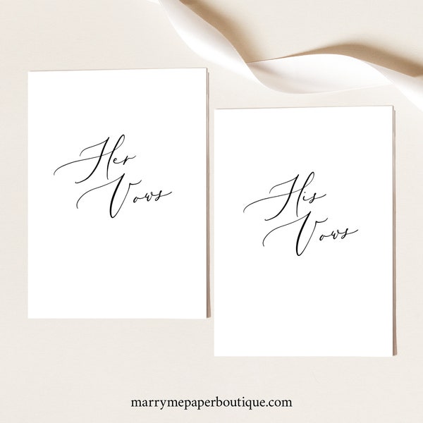 His & Her Wedding Vow Cards Template, Try Before Purchase,  Editable Instant Download