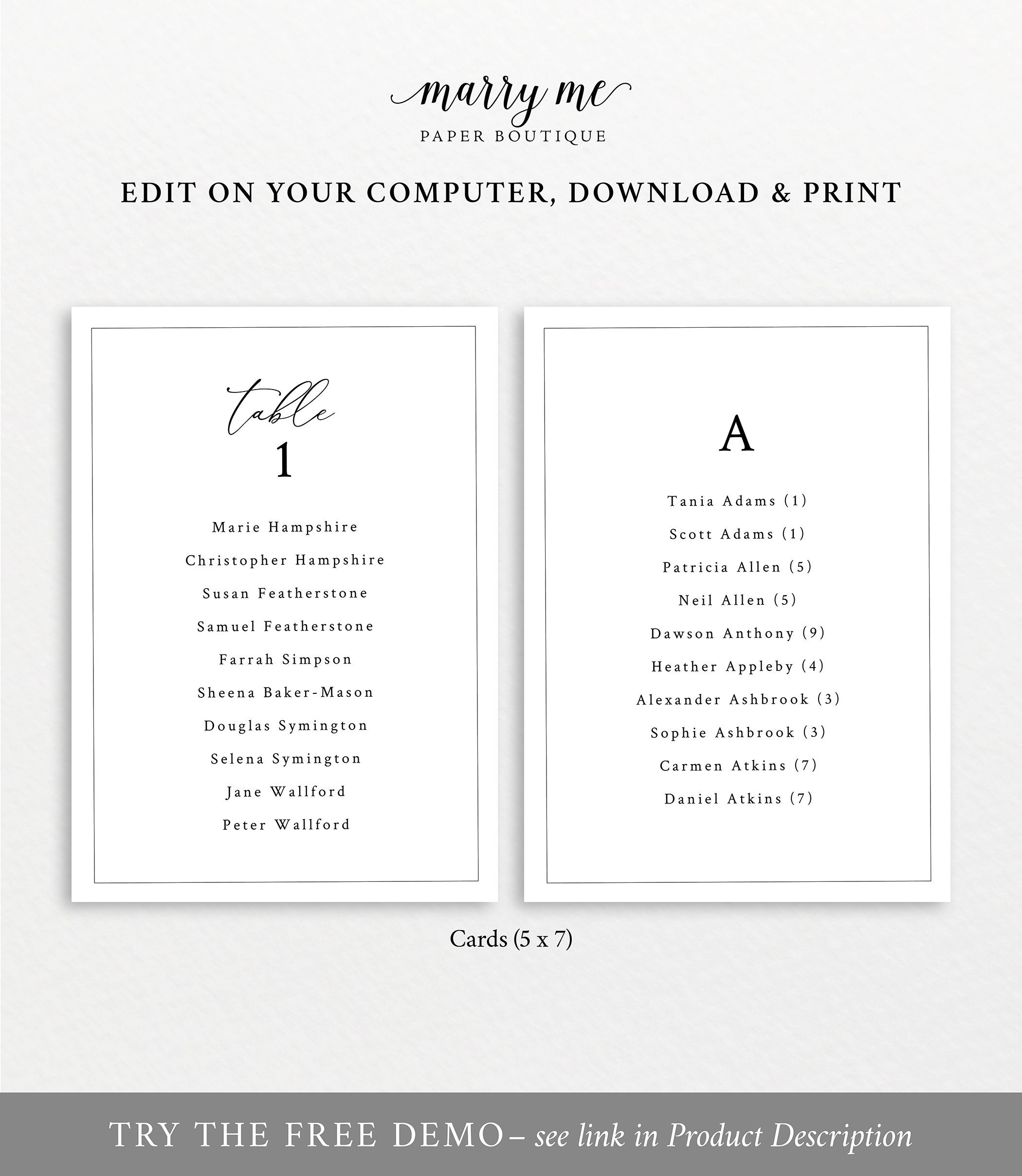 Seating Sign Template, Minimalist Wedding Monogram, Wedding Table ...
