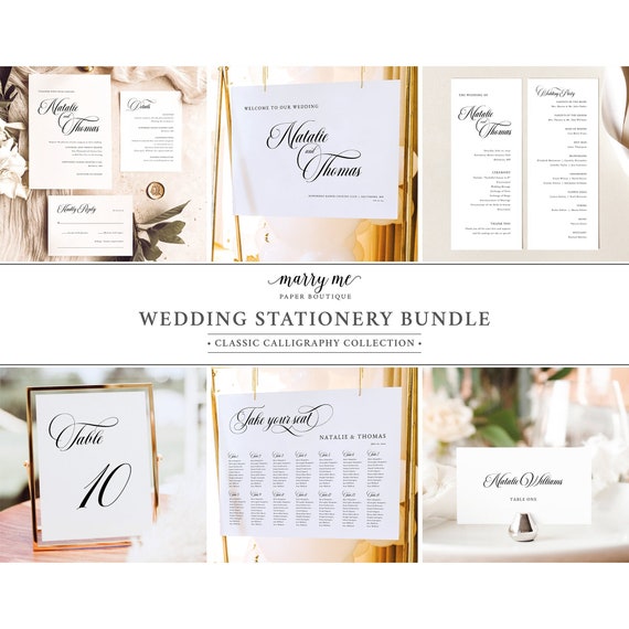 Wedding Stationery Templates  Bundle, Classic Wedding Calligraphy, Stationery Bundle, Wedding Bundle Printables, Templett INSTANT Download