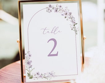 Table Number Sign Template, Rustic Lavender Flower Arch, Lavender Table Number Sign, Editable, 4x6, 5x7, Digital, Templett INSTANT Download