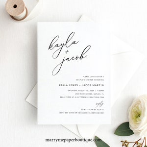 Couples Shower Invitation Card Template, Modern Elegance, Editable ...