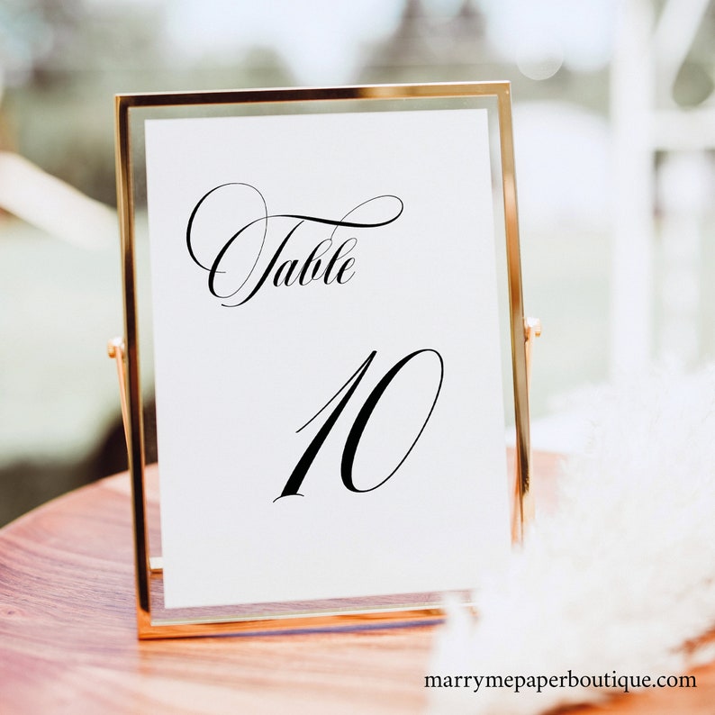 Table Number Sign Template Classic Wedding Calligraphy Etsy
