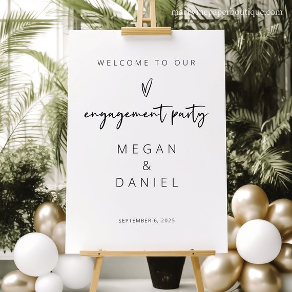 Modern Engagement Party Welcome Sign Template, Love Heart Design, Printable, Engagement Party Sign, Editable, Templett INSTANT Download