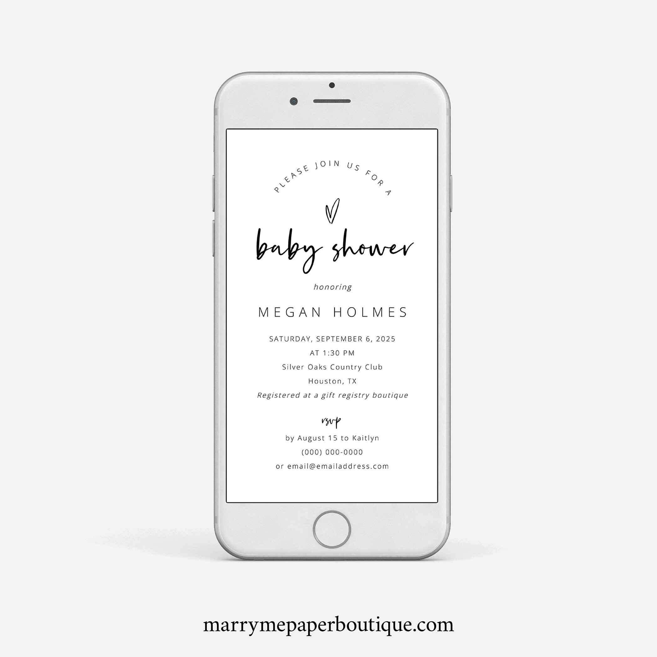 Digital Baby Shower Text Invitation Template, Modern Script & Love