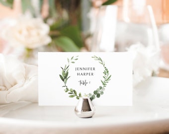 Wedding Place Card Template, Elegant Greenery, Editable Seating Card, Printable, Templett Instant Download