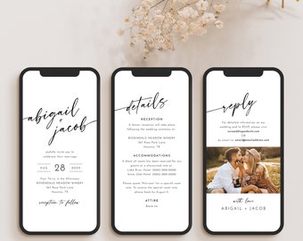 Wedding Invitation Text Template, Modern Minimalist Calligraphy, RSVP, Details, Digital Wedding Invite, Editable, Templett INSTANT Download