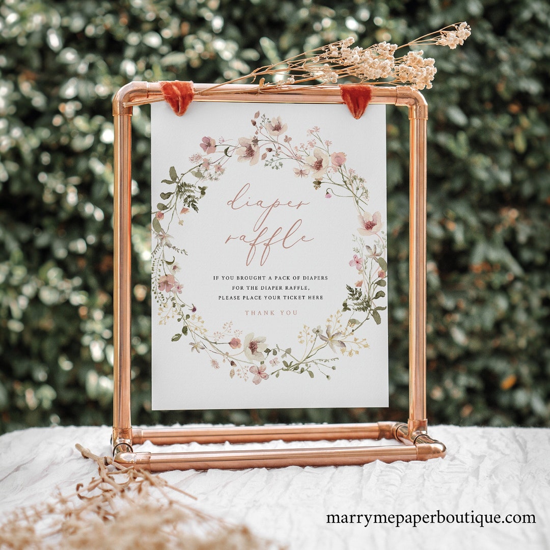 Rustic Raffle Sign Diaper Raffle Sign Template & Ticket, Rustic Pink Flowers, Printable ...