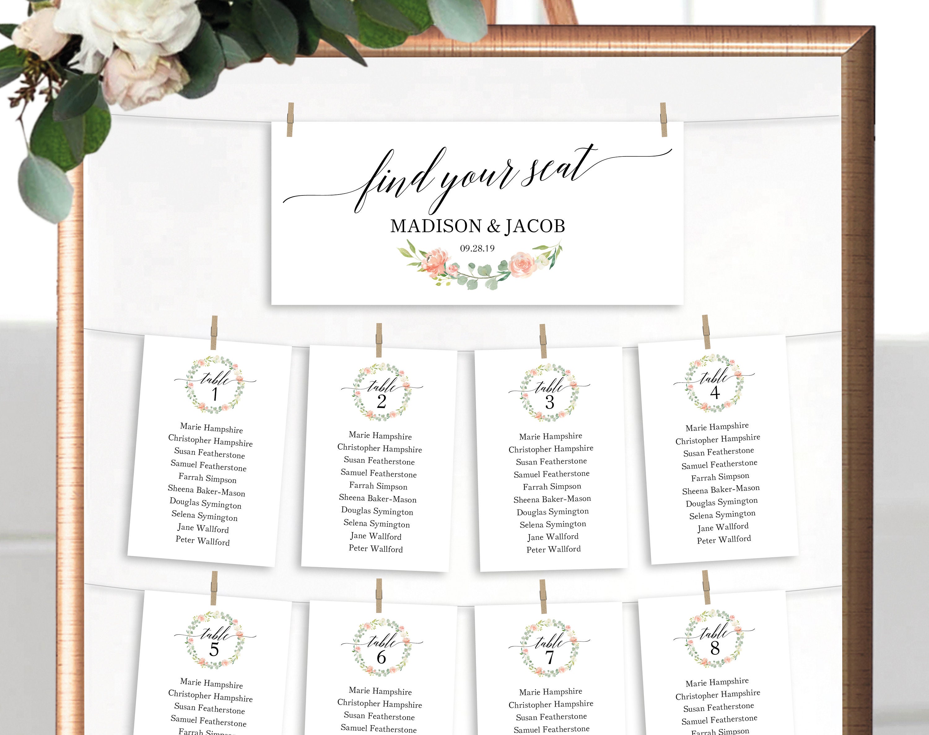 floral wedding seating chart template printable seating plan