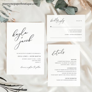 Wedding Invitation Template Set, Modern Elegance, Printable Wedding Invitation Suite, Editable RSVP Details Card, Templett INSTANT Download