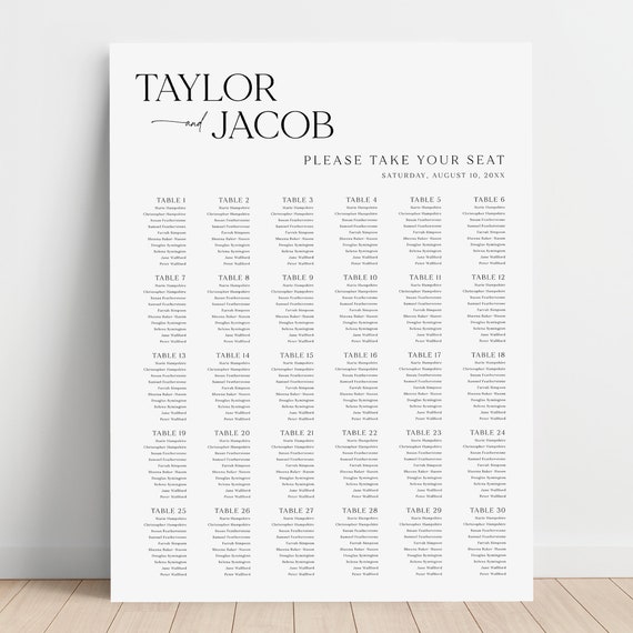 Extra-Large Seating Plan Template, Modern & Classic Wedding  Seating Chart, 36x48, Editable, XL Seating Poster, Templett INSTANT Download