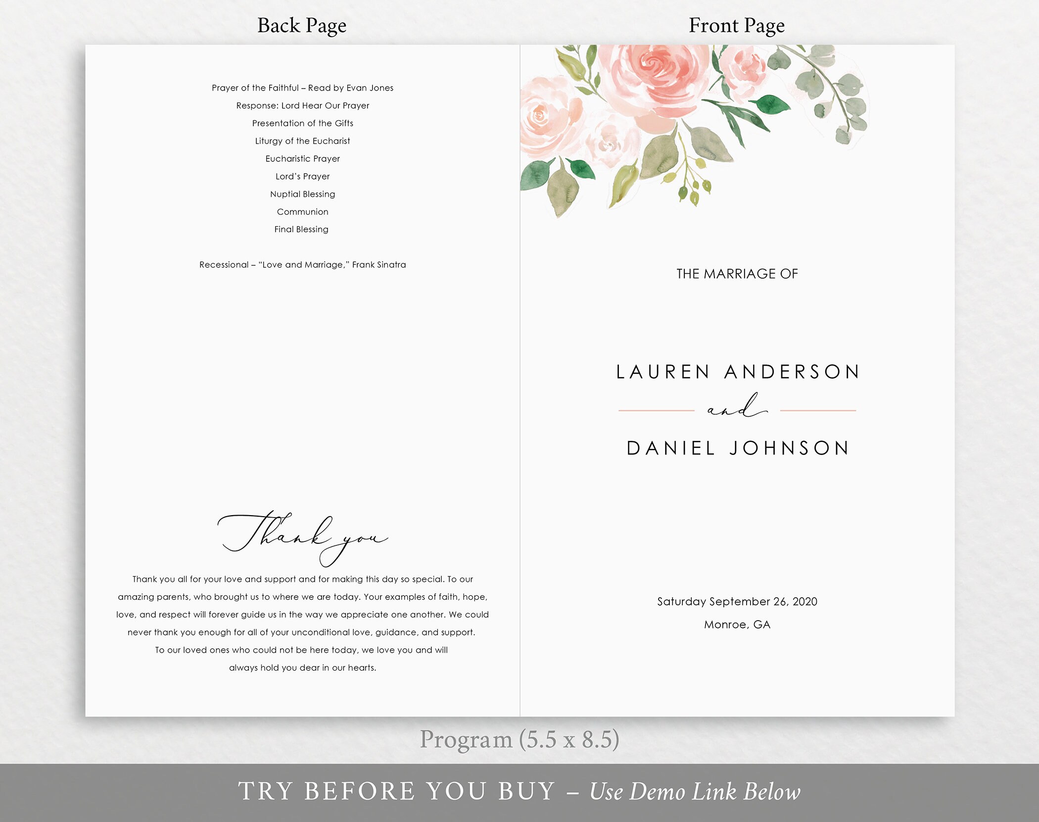 Wedding Program Template, 100 Editable, Catholic Ceremony