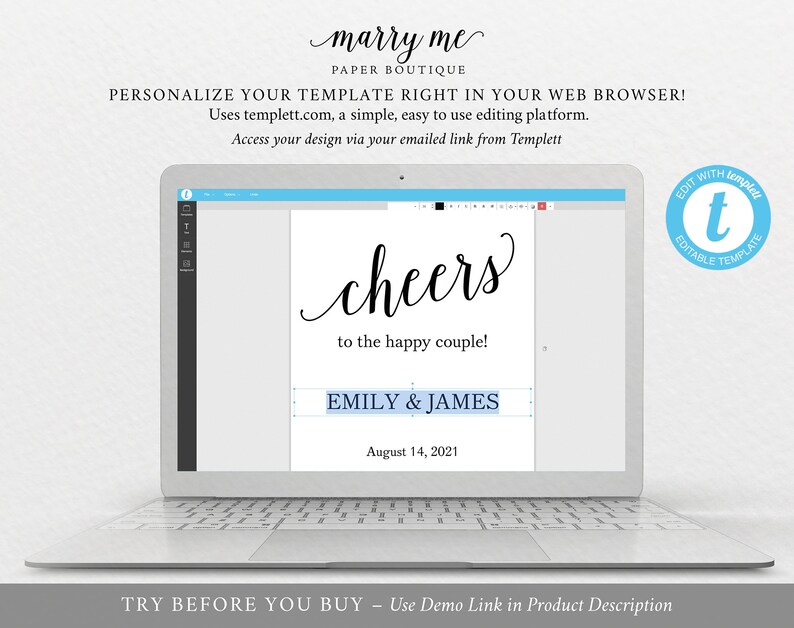 TRY BEFORE You BUY Editable Instant Download Wine Bottle Label Template Modern Script