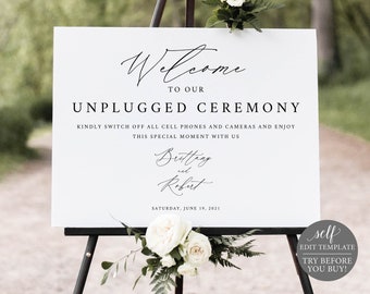 Unplugged Ceremony Sign Template, Editable Instant Download, Stylish Script, Try Before Purchase