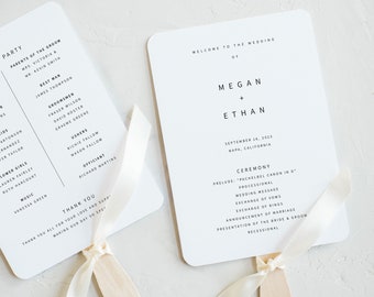 Minimalist Program Fan Template, Modern Wedding Fan Program Printable, Templett Instant Download, Try Before Purchase