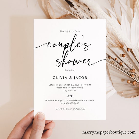 Couples Shower Invitation Template, Modern Calligraphy, Couples Shower Invite, Printable, Editable, Minimalist, Templett INSTANT Download