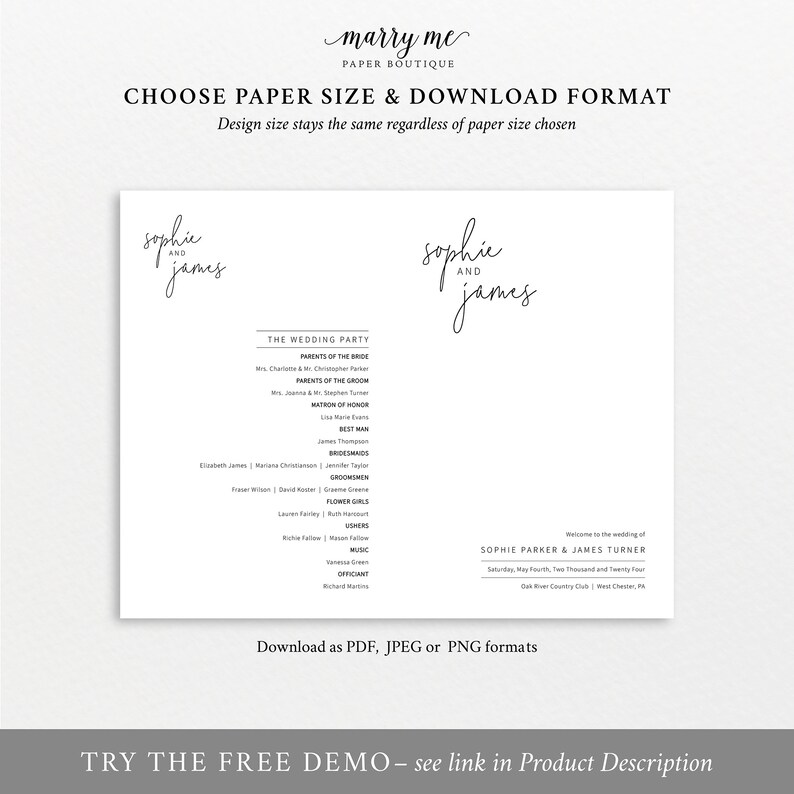 Wedding Program Template Folded Minimalist Elegant Editable - Etsy