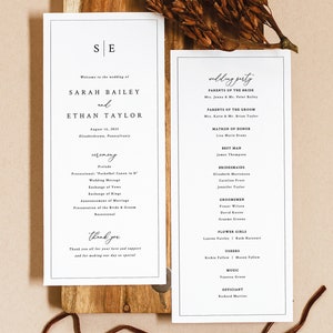 Wedding Program Template, Minimalist Wedding Monogram, Printable, Wedding Ceremony Program, Editable Tall Program, Templett INSTANT Download image 3