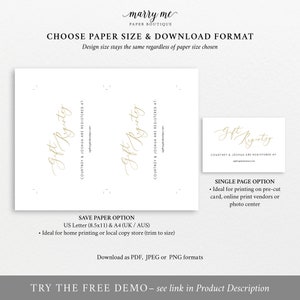 Gift Registry Card Template, Elegant Gold Script, Wedding Registry Card Printable, Editable, Templett, INSTANT Download image 5